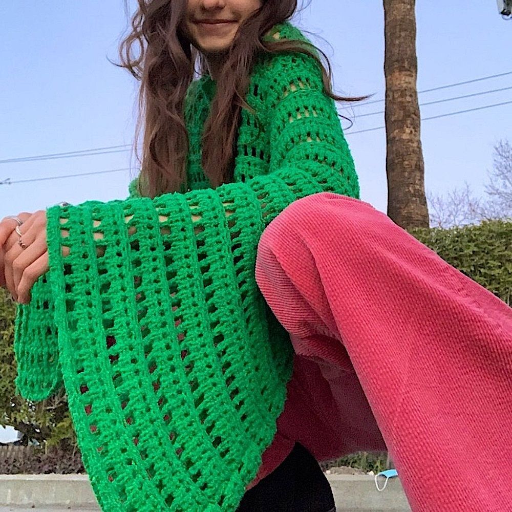 Free People Green Crochet Sweater